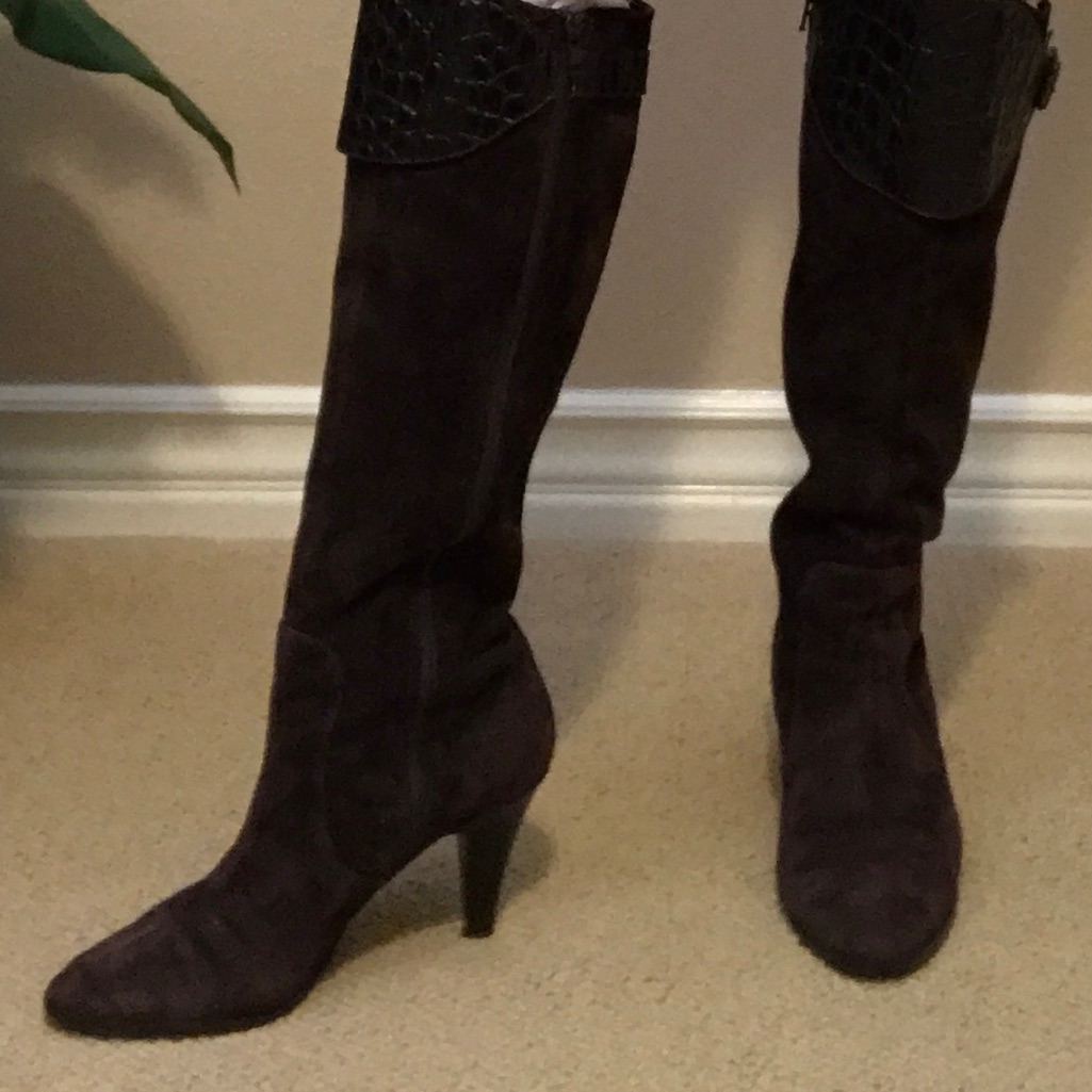 Knee Boots, Dark Brown, Suede/Leather, Size 8